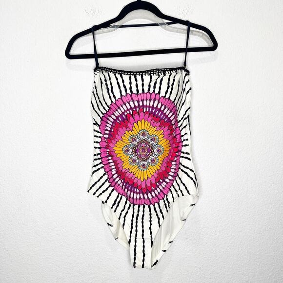 Trina Turk Ibiza Mandala Print Open Back Strapless Halter One Piece Swimsuit M - Picture 2 of 9